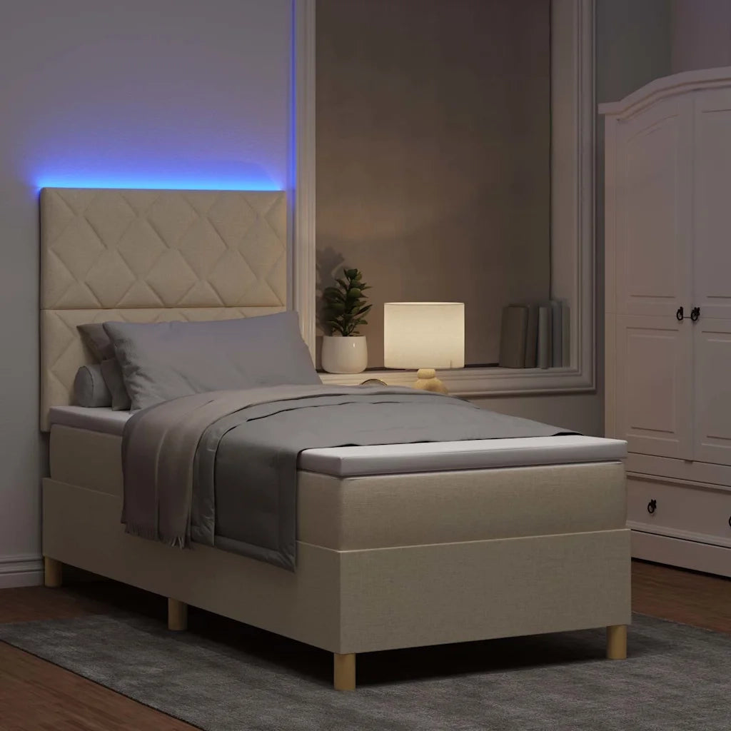 Letto a Sorgente LED con materasso Crema 100 x 200 cm Tessuto
