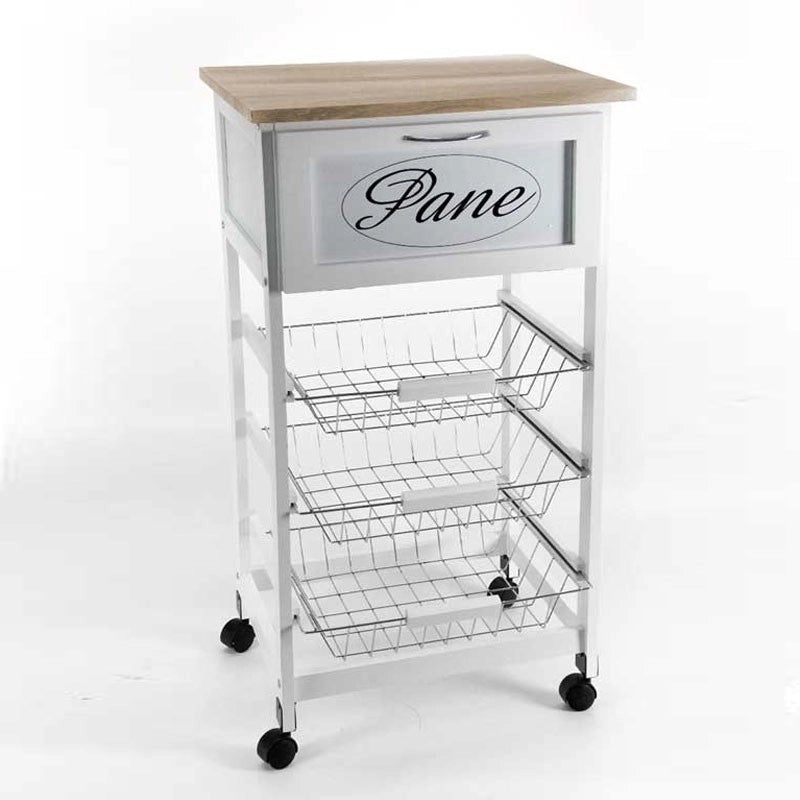 Carrello da cucina bianco con cestini metallo cm 47 x 37 x 85 h