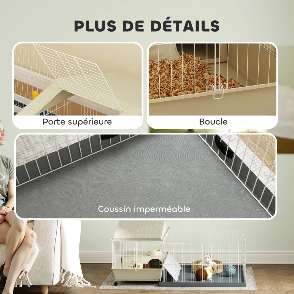 Gabbia per Piccoli Animali con Parco e Tappeto ¨C zephmum ¨C Beige 108x71x57 cm