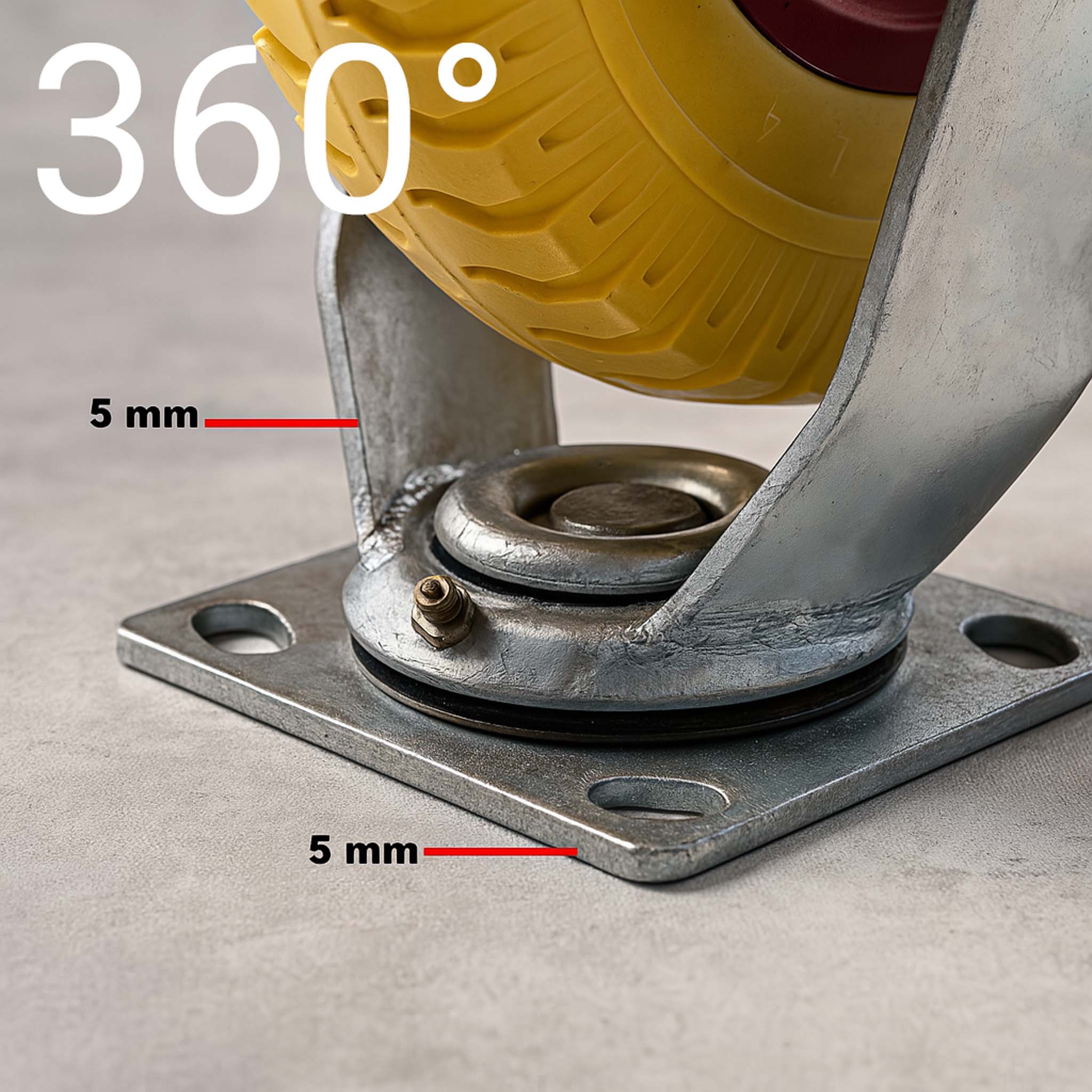 Set 4 ruote girevoli da trasporto, antiforatura, 220x58 mm, 100 kg/ruota, con piastra di montaggio