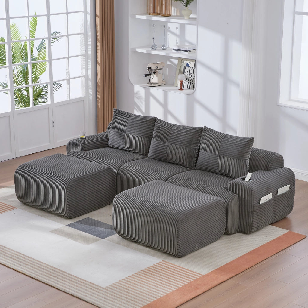 DIVANO MODULARE 3 POSTI 268 x 174 x 66 cm Corduroy Grigio Scuro