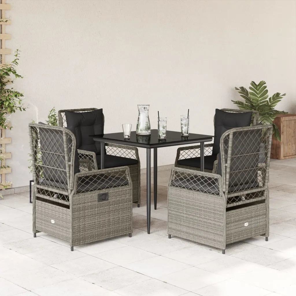 Set Pranzo da Giardino 5pz con Cuscini Grigio Chiaro Polyrattan 3263028