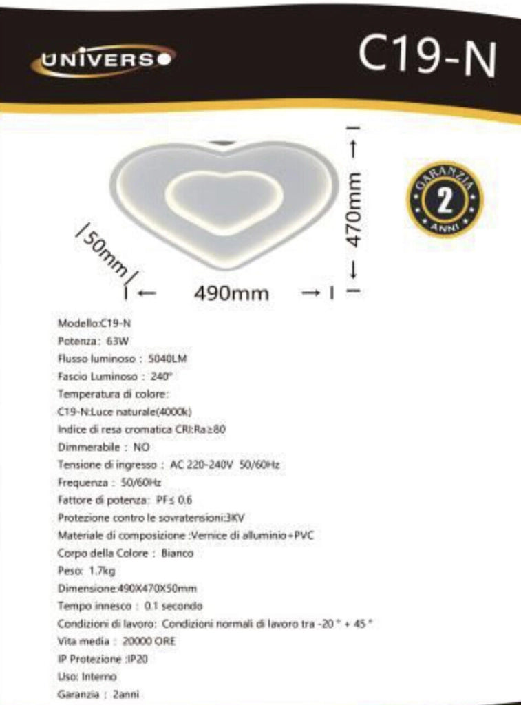 Lampadario Plafoniera Illuminazione a Led Moderno 63W Luce Soffitto Forma Cuore Led Bianco Freddo 6500k