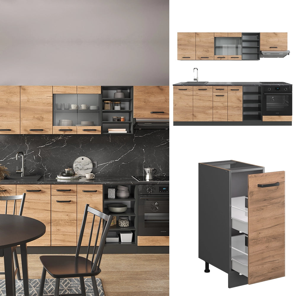 Vicco Cucina componibile Quercia dorata/antracite 240 cm , PL Antracite