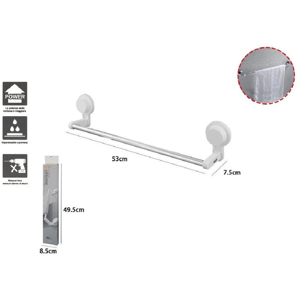 Trade Shop - Porta Asciugamani Bagno A Parete Con Ventosa Appendi Asciugamano 53x7.5cm 59551 -
