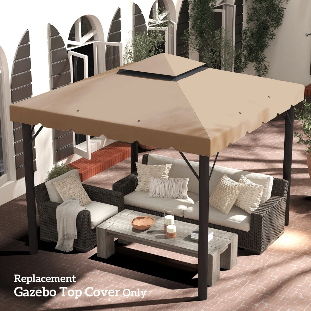 Tetto di ricambio per gazebo 3x3 m ¨C zephmum ¨C caqui con doppio tetto e 8 fori di drenaggio