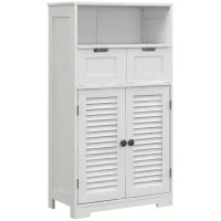 kleankin Mobiletto per il Bagno con Armadio a 2 Porte, Ripiano Regolabile, 2 Cassetti, Nicchia, 61 x 30,5 x 109,5 cm Bianco