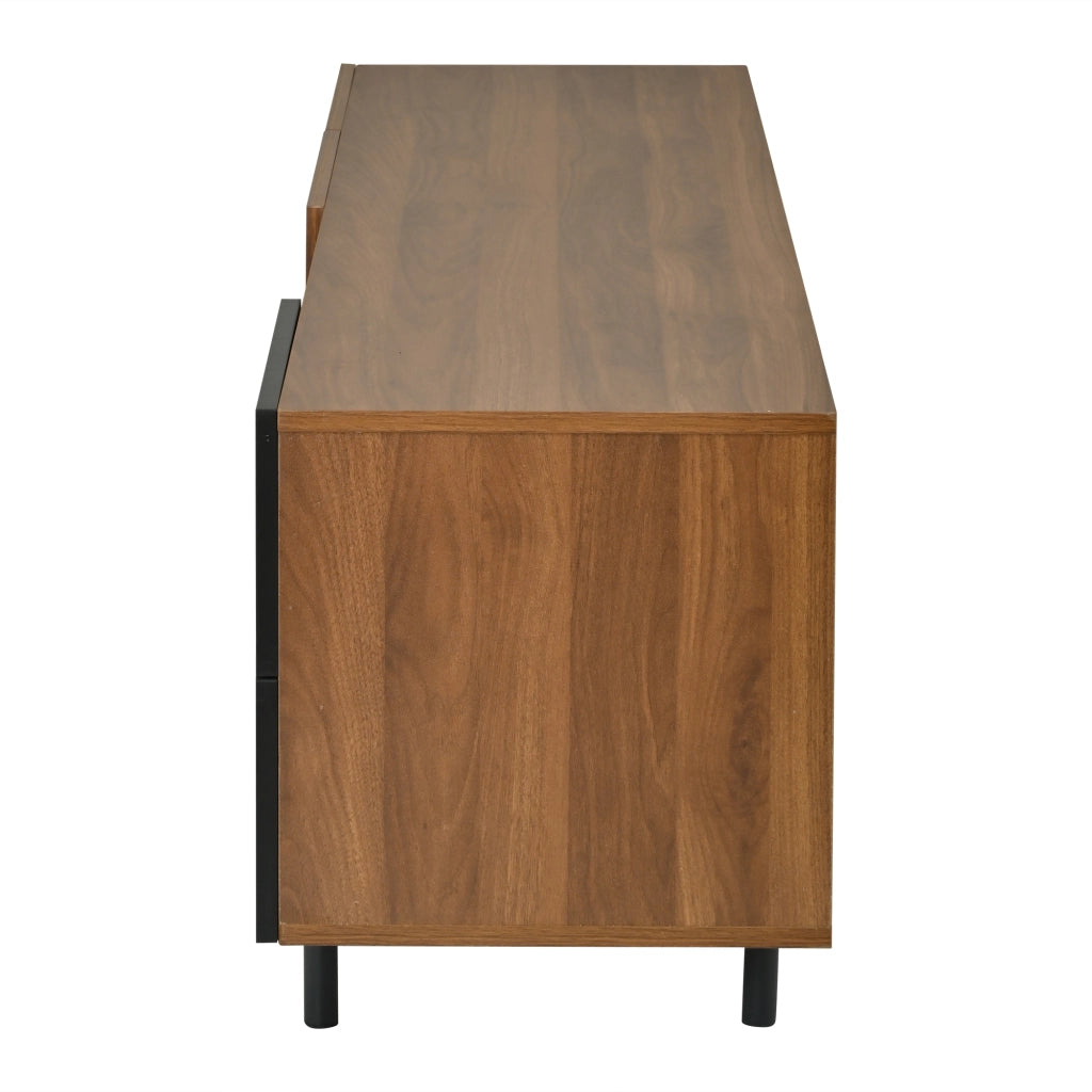 Mobile TV 160 cm Porta TV Noce e Nero in MDF con Cassetti e Ante a Doghe