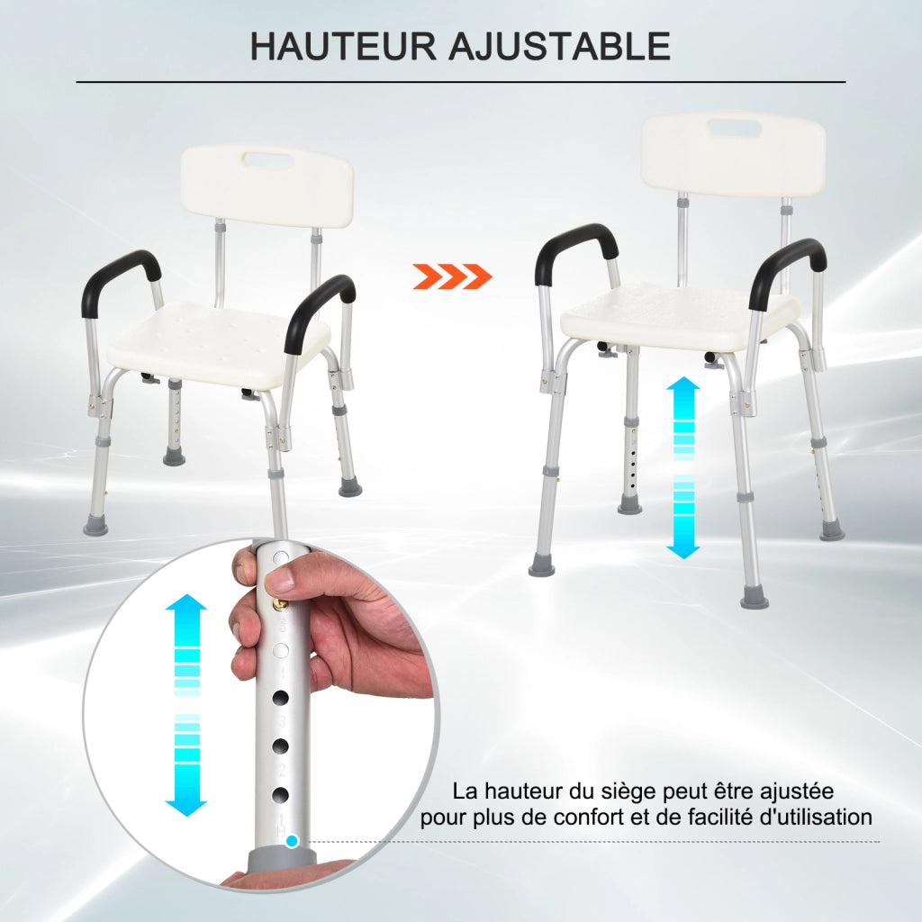Sedia da doccia ergonomica regolabile ¨C zephmum ¨C bianco, HDPE, alluminio
