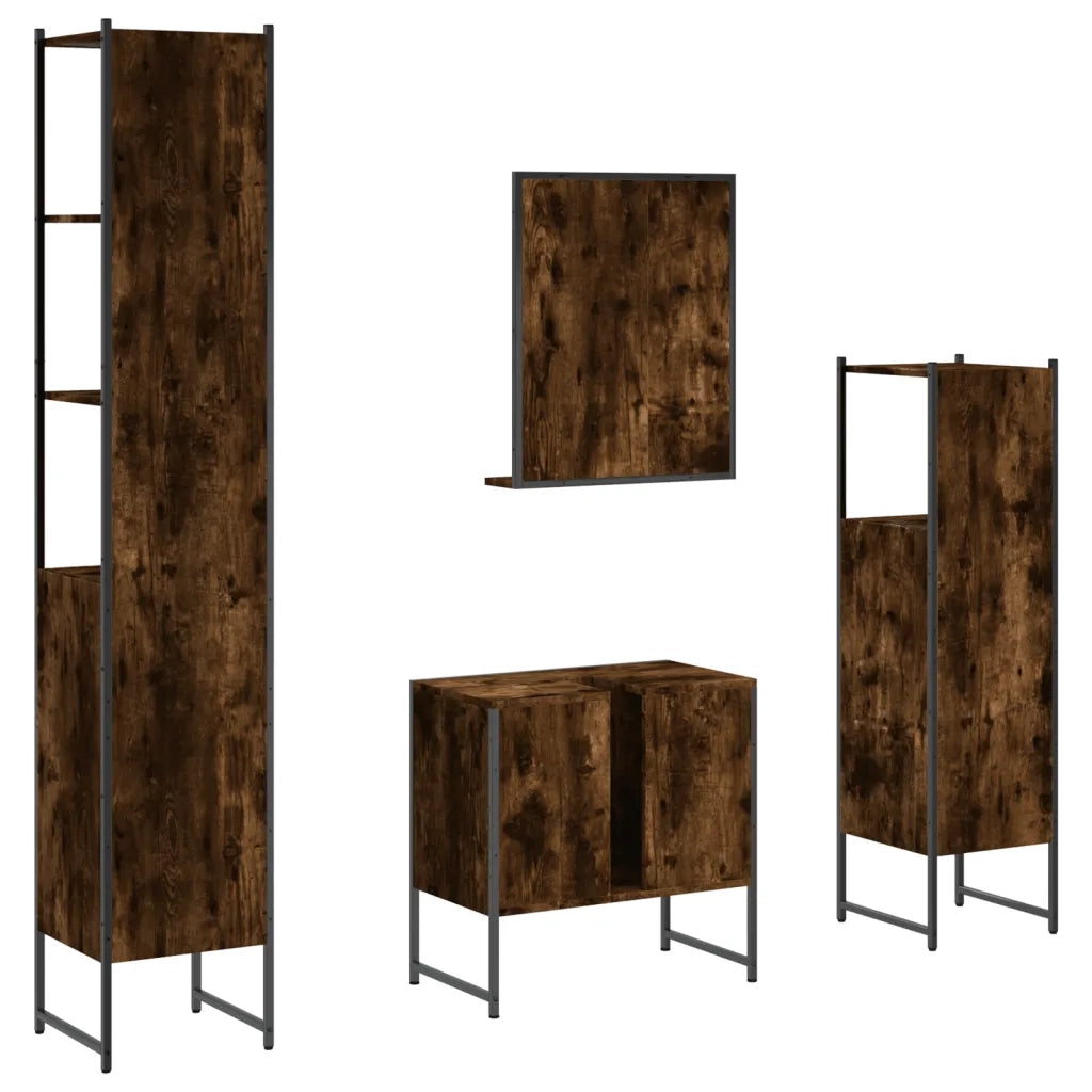 Set Mobili da Bagno | Armadio da bagno 4 pz Rovere Fumo in Legno Multistrato