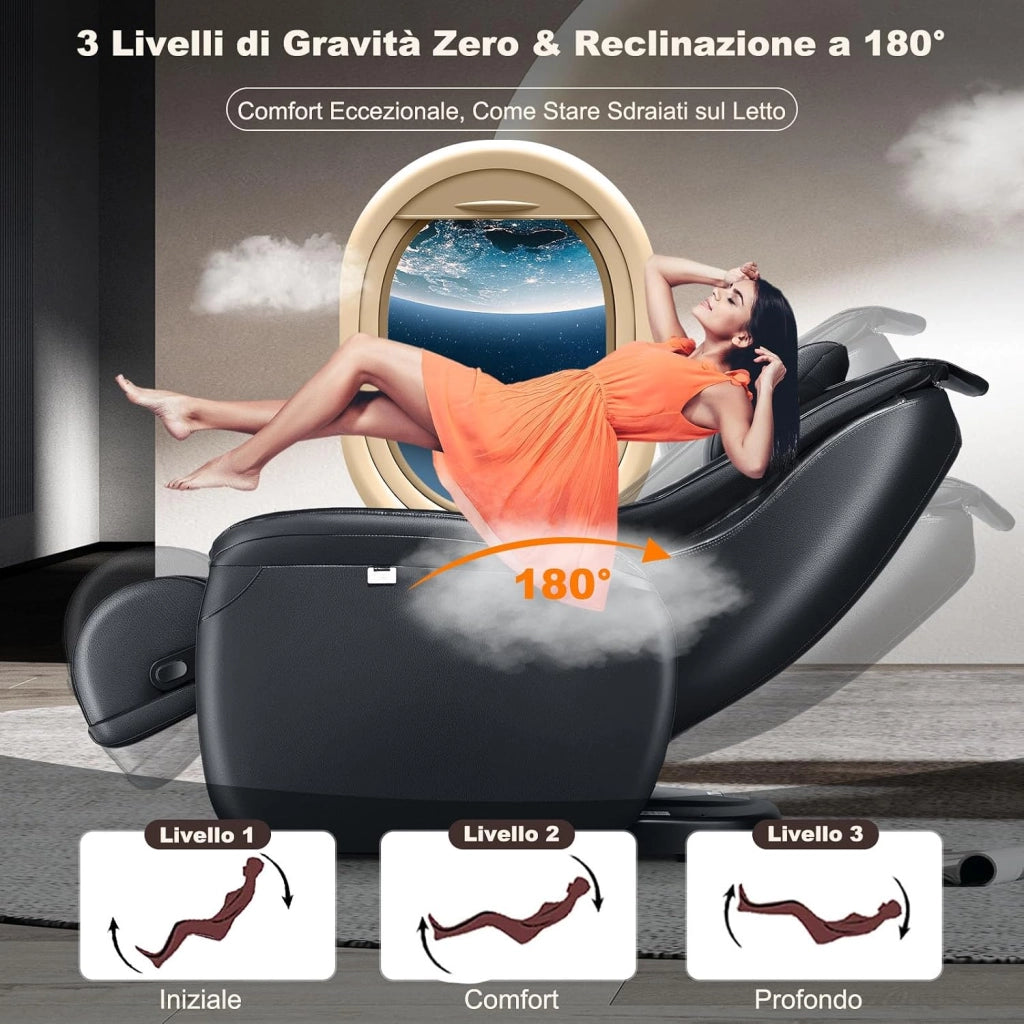 Poltrona Massaggiante Elettrica Shiatsu 8 Modalità, Poltrona Reclinabile con Riscaldatore Schienale, Rilevamento Automatico Spalle, Controllo Remoto, Ruote e Cuscino (Nero)