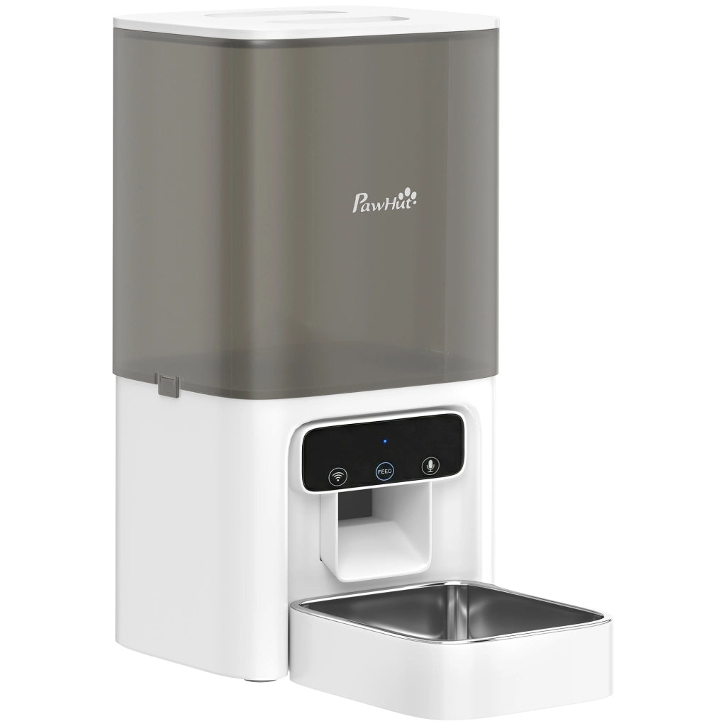 Distributore Automatico di Cibo per Gatti 4,5L con APP e Registratore Vocale in ABS e Acciaio Bianco e Grigio