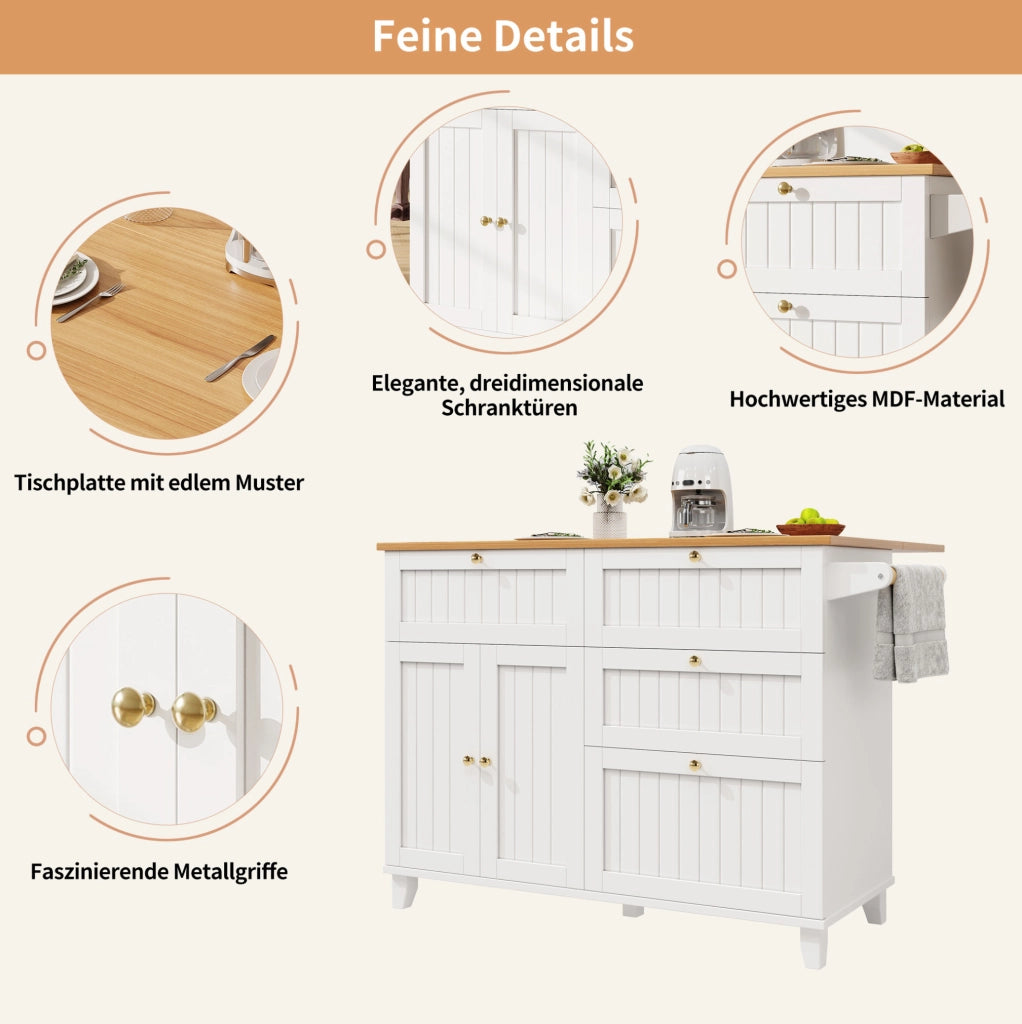 Isola da cucina mobile in MDF bianco con ante a ribalta
