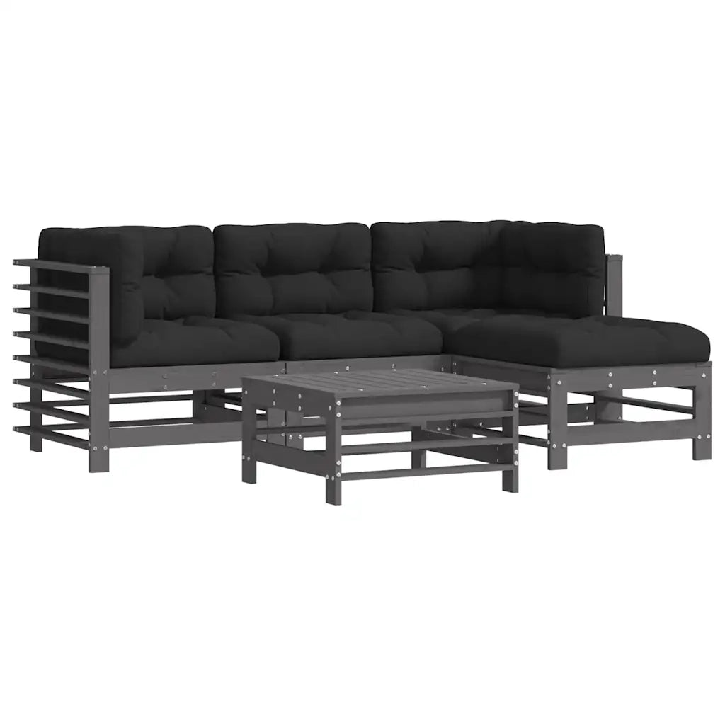 Set Divani da Giardino 5pz con Cuscini in Legno Massello Grigiocod mxl 76493