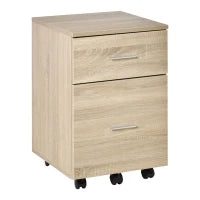 Mobile per Ufficio Mobile per Archiviazione 2 Cassetti 5 Ruote in Pannello di Particelle, 39,5 x 39 x 58,5 cm Rovere