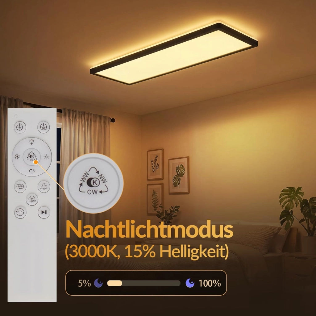 ZMH Lampada da soffitto LED Pannello Dimmabile Lungo Luce Diurna Retroilluminazione RGB Ufficio 22W per Soggiorno Nero