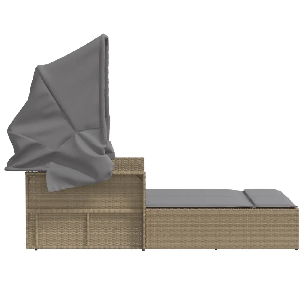 Lettino Doppio con Baldacchino e Cuscini Beige Misto Polyrattan 365811