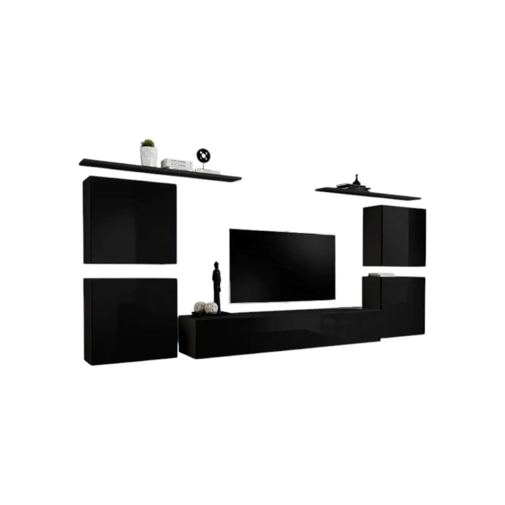 Set di mobili per soggiorno SWITCH IV di design, colore nero lucido.