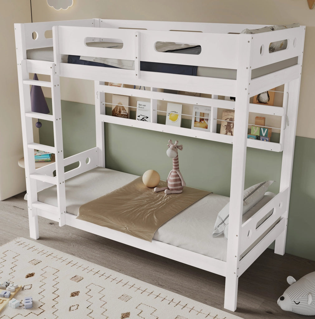 Letto a castello 90x200 cm con scala e ripiani