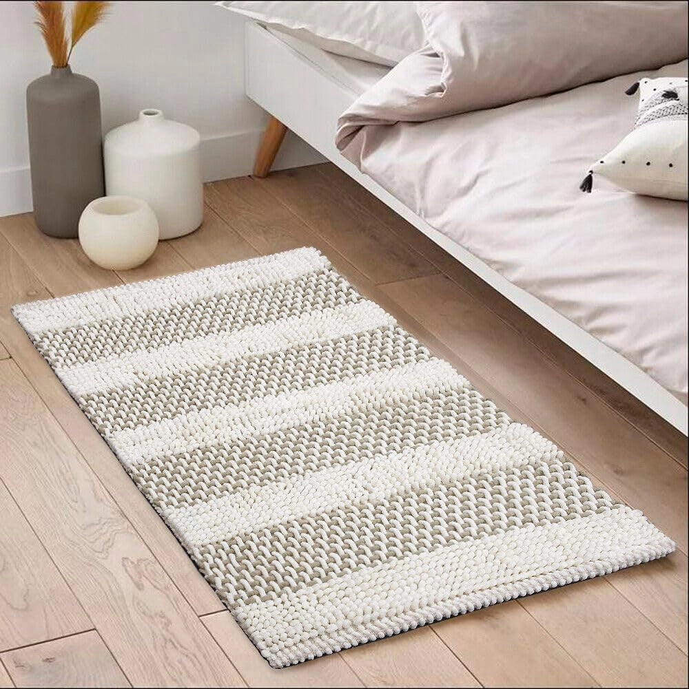 Tappeto Camera Scendiletto Bagno 50x80 Cm Cotone Intrecciato Morbido Assorbente Panna