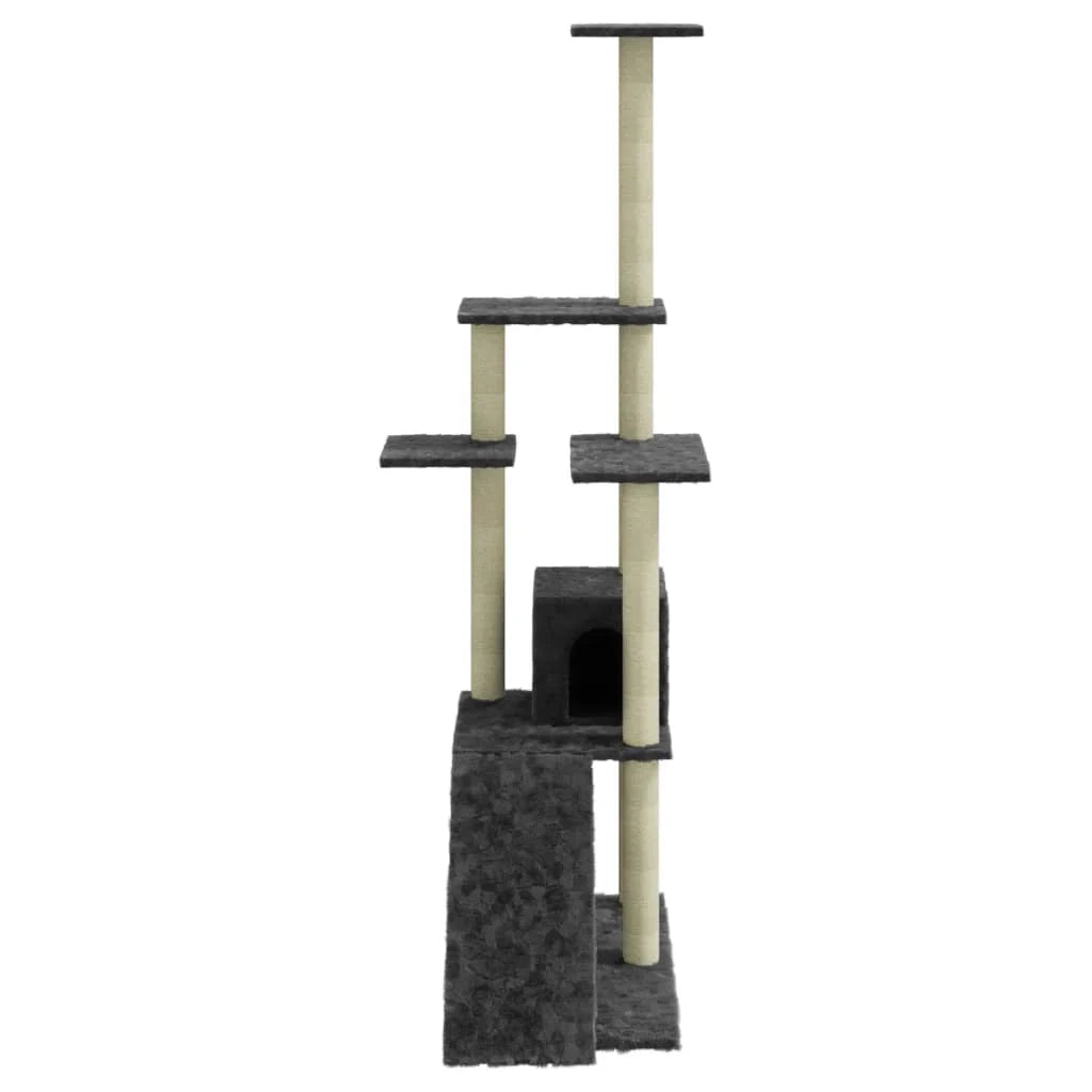 Tiragraffi per gatti torre per arrampicata giocattolo piattaforma per arrampicata con tiragraffi in sisal scuro 155 cm grigio 02_0022675