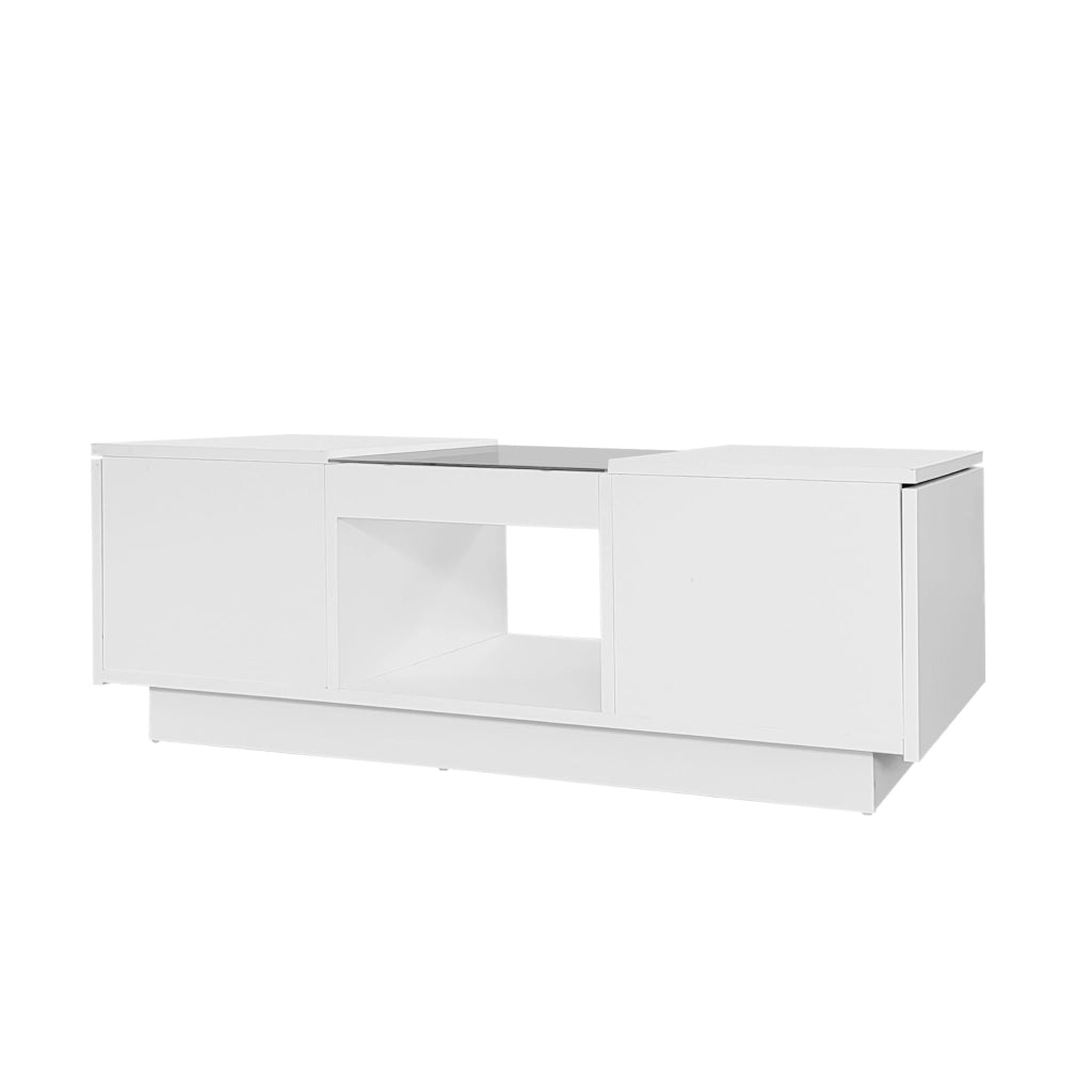 Tavolino da salotto con LED - Zephmum- 100x50x35,5cm- Bianco- App controllo 2 cassetti