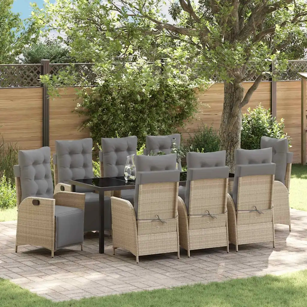 Set da Pranzo per Giardino con cuscino 9 pcs Beige polyrattan 3380567