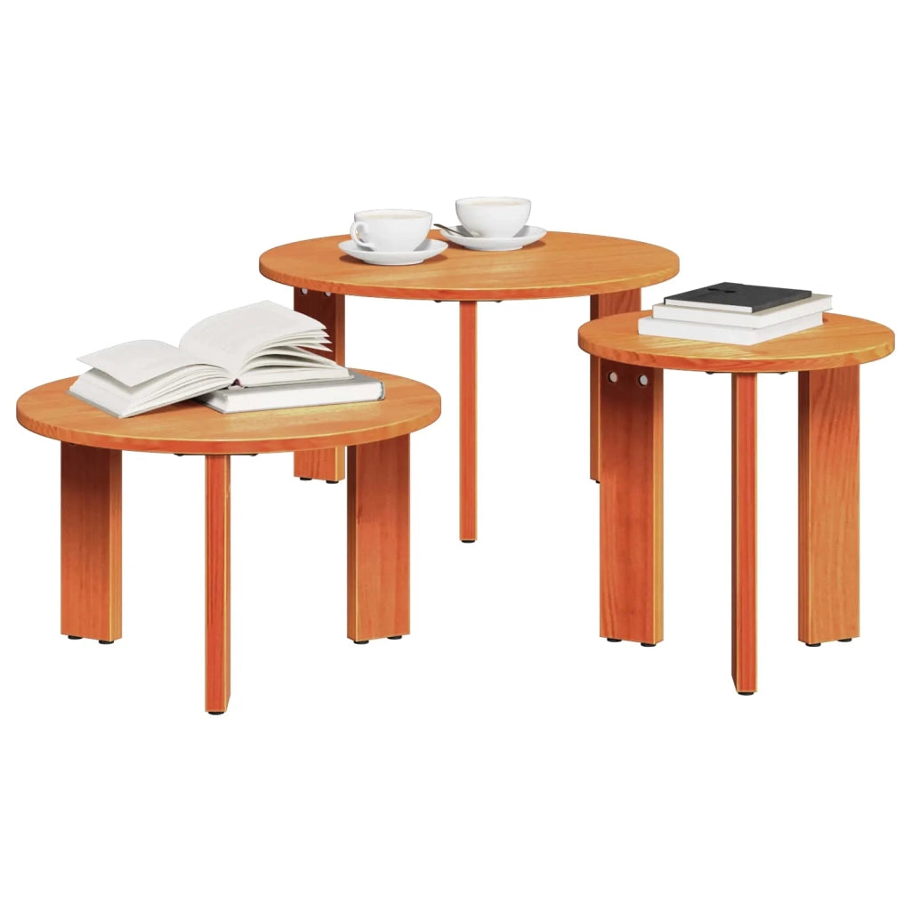 3 pz Tavolino da salotto | Tavolino da caff¨¨ | Tavolino da Soggiorno Marrone cerato Legno di pino massello