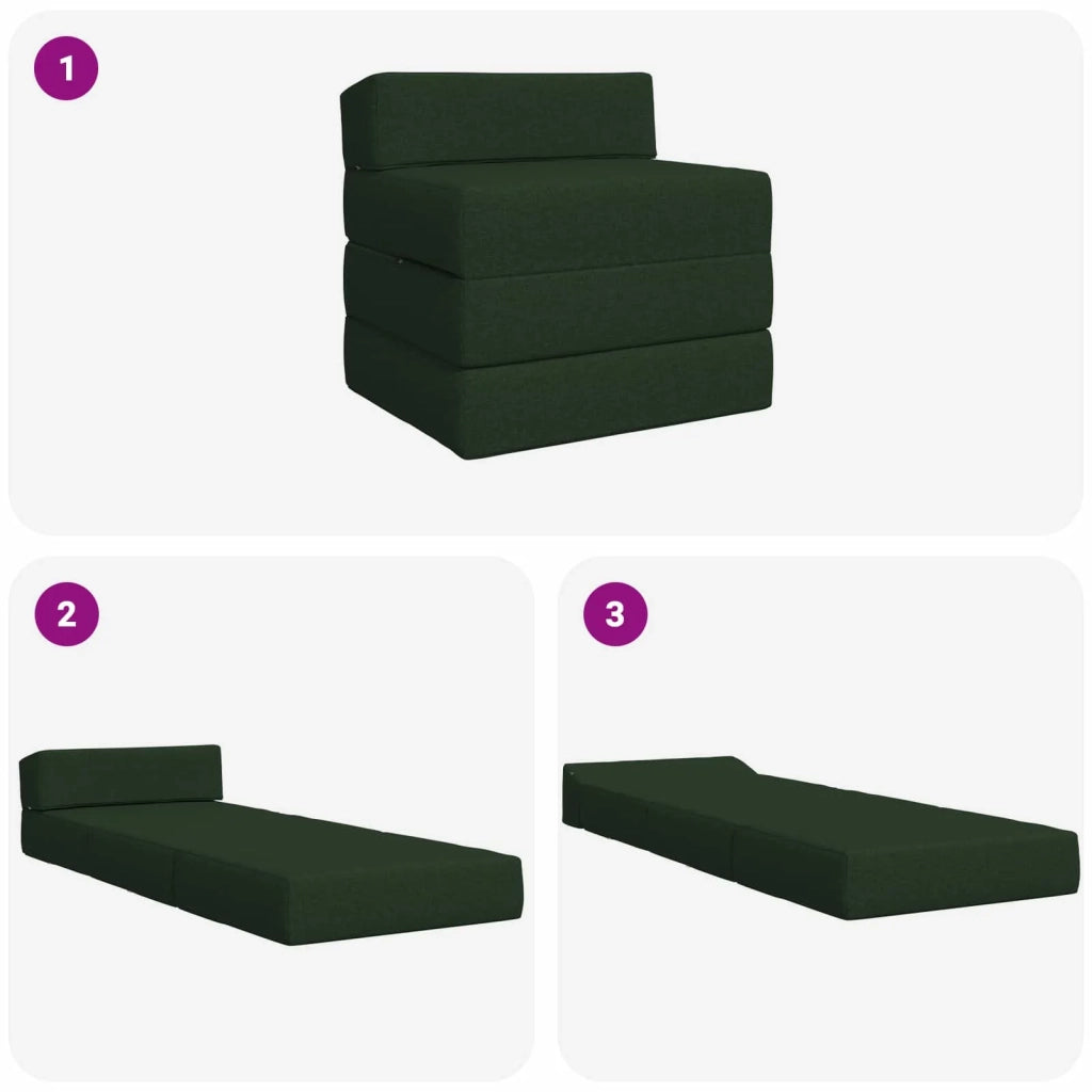 Divano Letto Pieghevole Verde Scuro 200 x 70 x 15 cm Tessuto 900003