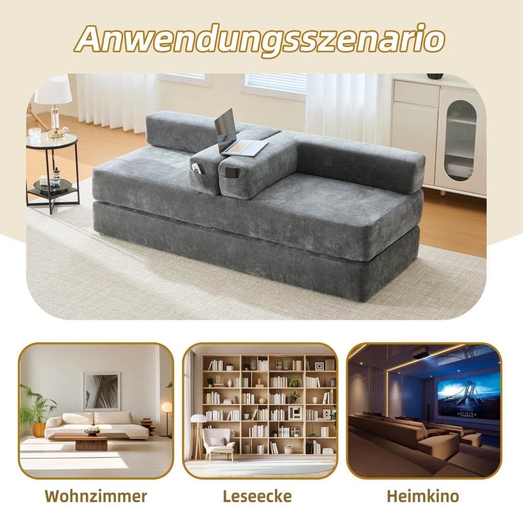 DIVANO Modulare in Chenille Grigio Scuro 198x79x60 cm