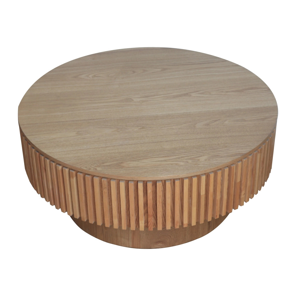 Tavolino basso contenitore rotondo con vano interno, in MDF e impiallacciatura effetto legno, per soggiorno, 75 cm