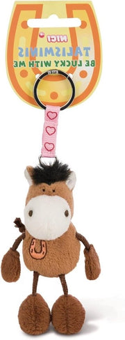 Sleutelhanger con cavalletto da 7cm marrone - Portafortuna con cuscino per cordino e anello di chiave - Con messaggio "bedel" e sacchetto per chiave con cuscino