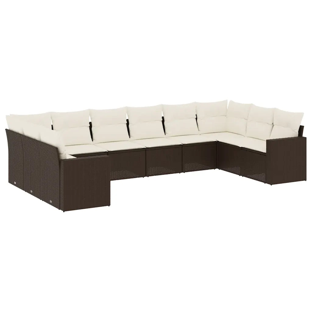 Set Divani da Giardino 10pz con Cuscini in Polyrattan Marrone 3219463