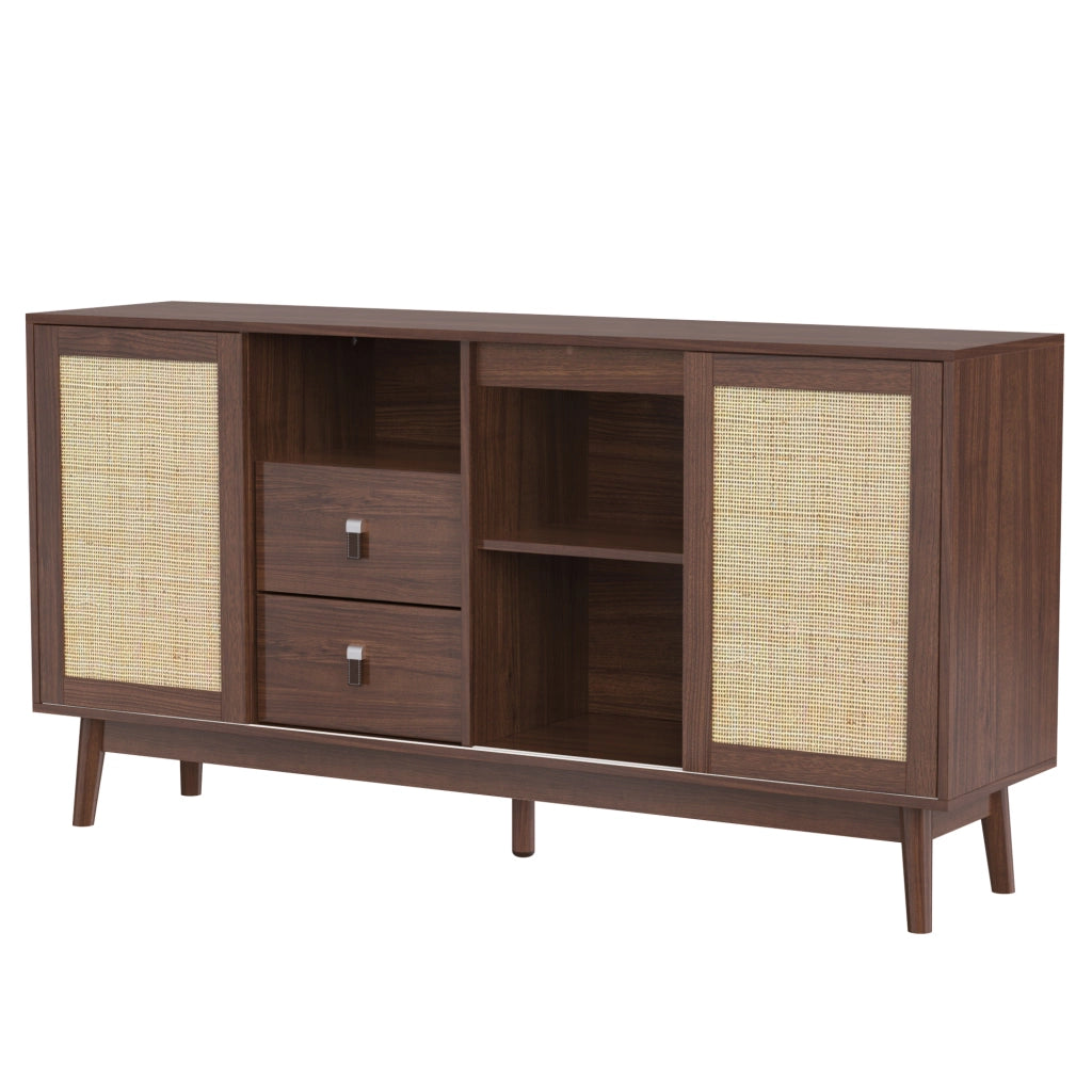 Credenza 3 Ante Scorrevoli in Rattan e 2 Cassetti ¨C MINIMAL ¨C 155x38x80 cm