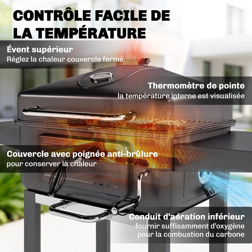 Barbecue a Carbone con Carrello per Giardino ¨C zephmum ¨C Copertura, Vassoio, Nero 112cm