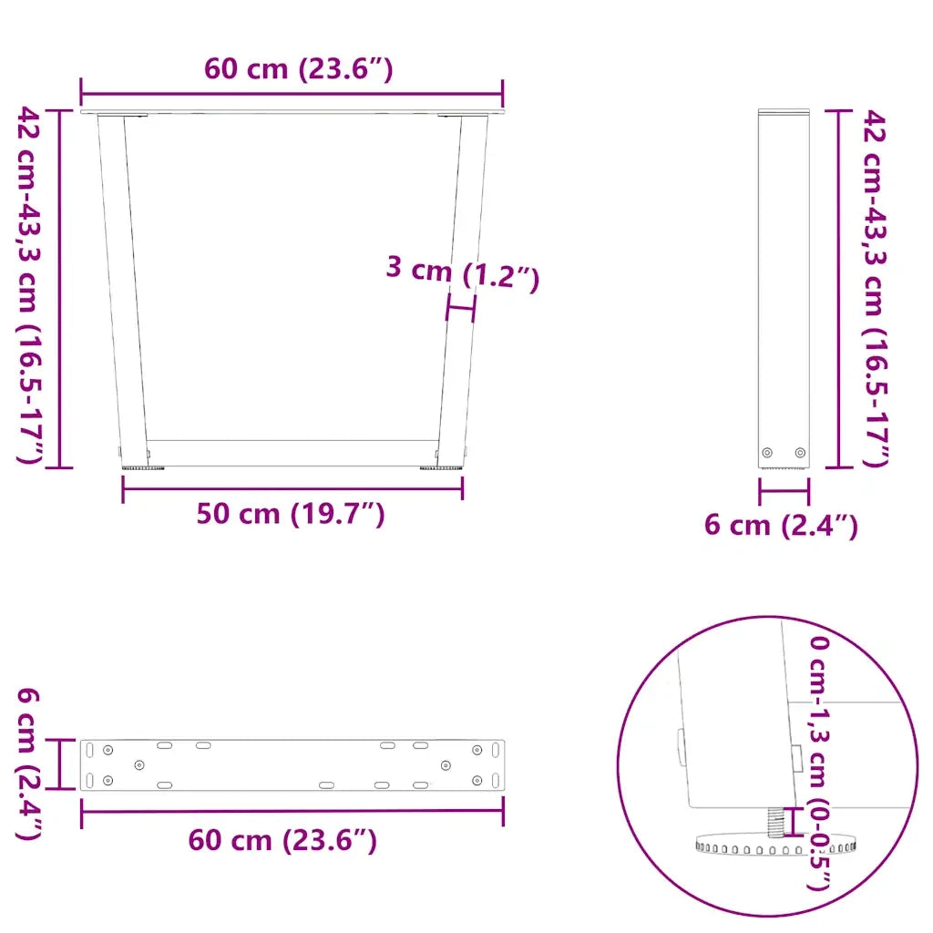 Gambe per Tavolino da Caffè a Forma di V 2 pz Bianche 60x(42-43,3) cm Acciaio 4012633