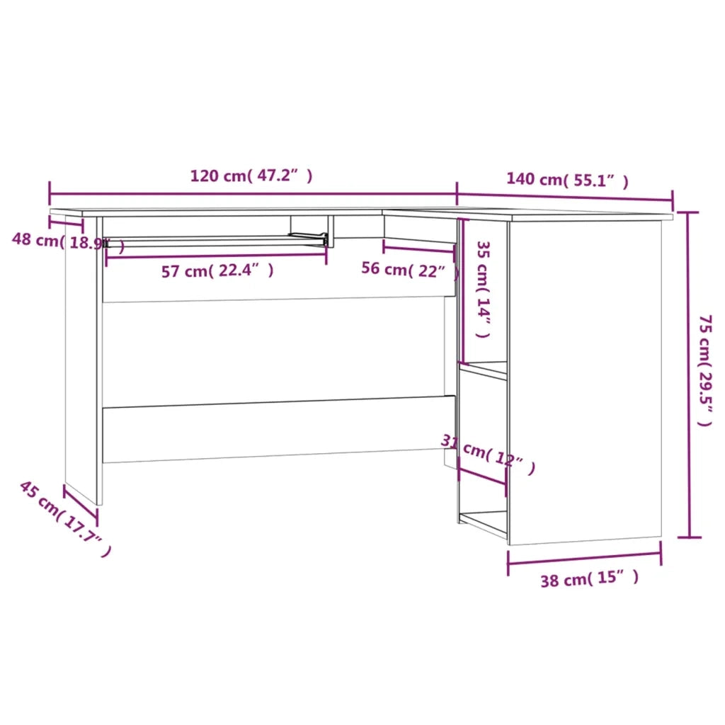 Scrivania Angolare Grigio Sonoma 120x140x75cm Legno Multistrato