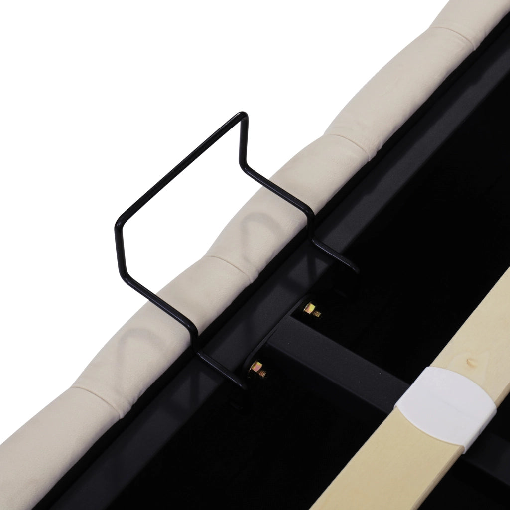 Letti contenitori 160x200 cm; contenitore idraulico; velluto beige (Senza materasso)