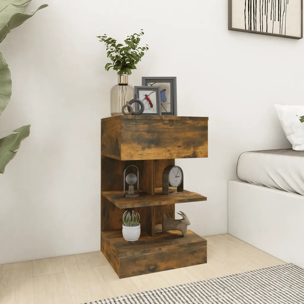 Set di 2 Comodini | Armadio da Notte | Mobiletto da notte Rovere Fumo 40x35x65 cm in Legno Multistrato
