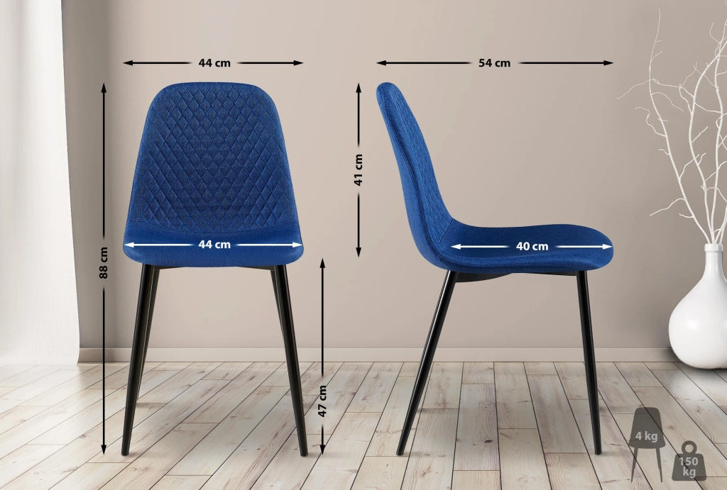 Set di 4 sedie Giverny blu,Tessuto