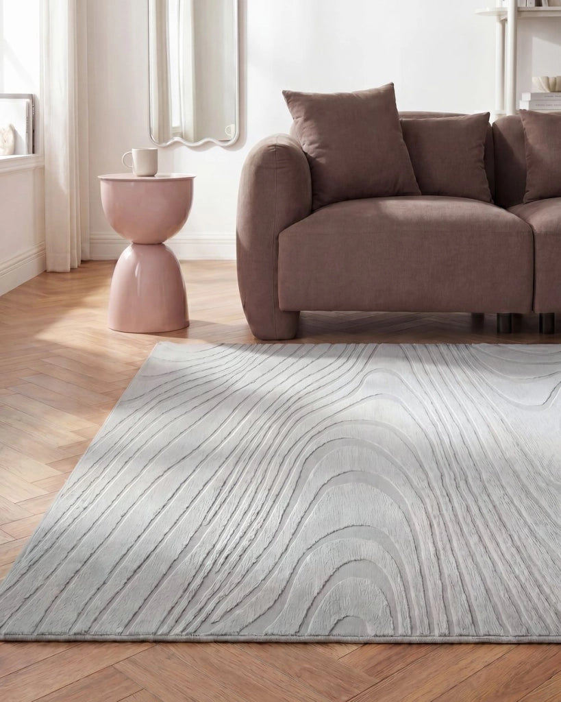 Tappeto da corridoio in pelliccia sintetica di coniglio grigio chiaro in poliestere, 260 x 230 cm, morbido, a pelo lungo, motivo geometrico