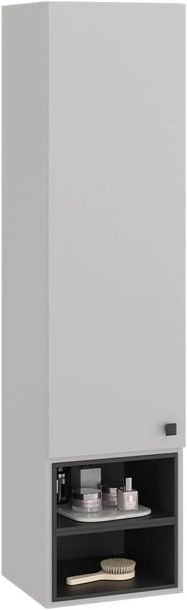 Armadio per il bagno Gerta, Grigio, 37.5 x 150 cm con anta e vani a giorno, da montare sotto il lavandino per spazio aggiuntivo di archiviazione