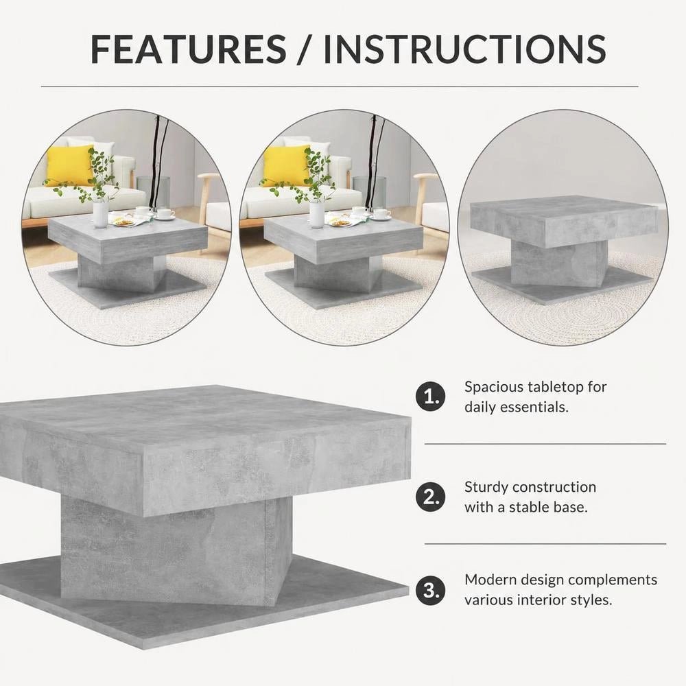 Coffee Table Concrete Grey 57x57x30 Cm Wood Material