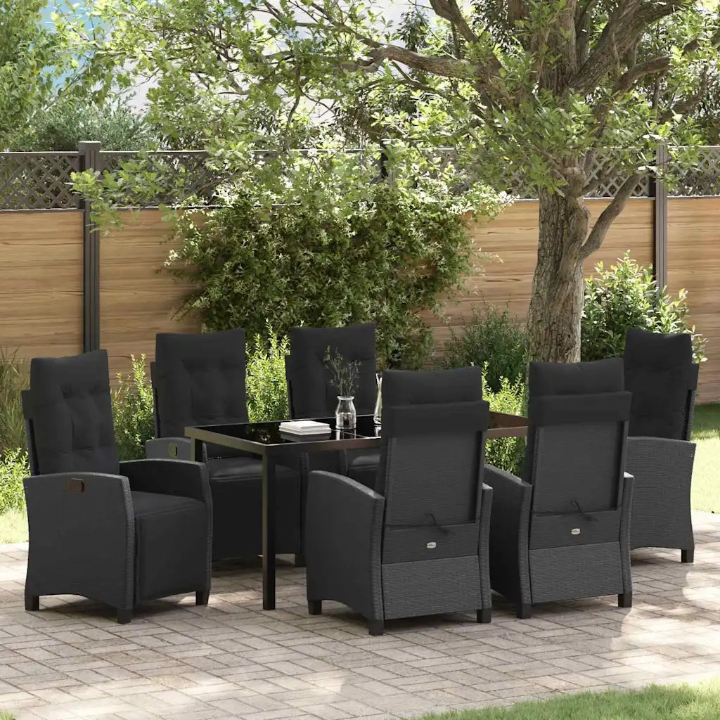 Set da Pranzo per Giardino con cuscino 7 pcs Nero polyrattan 3380425