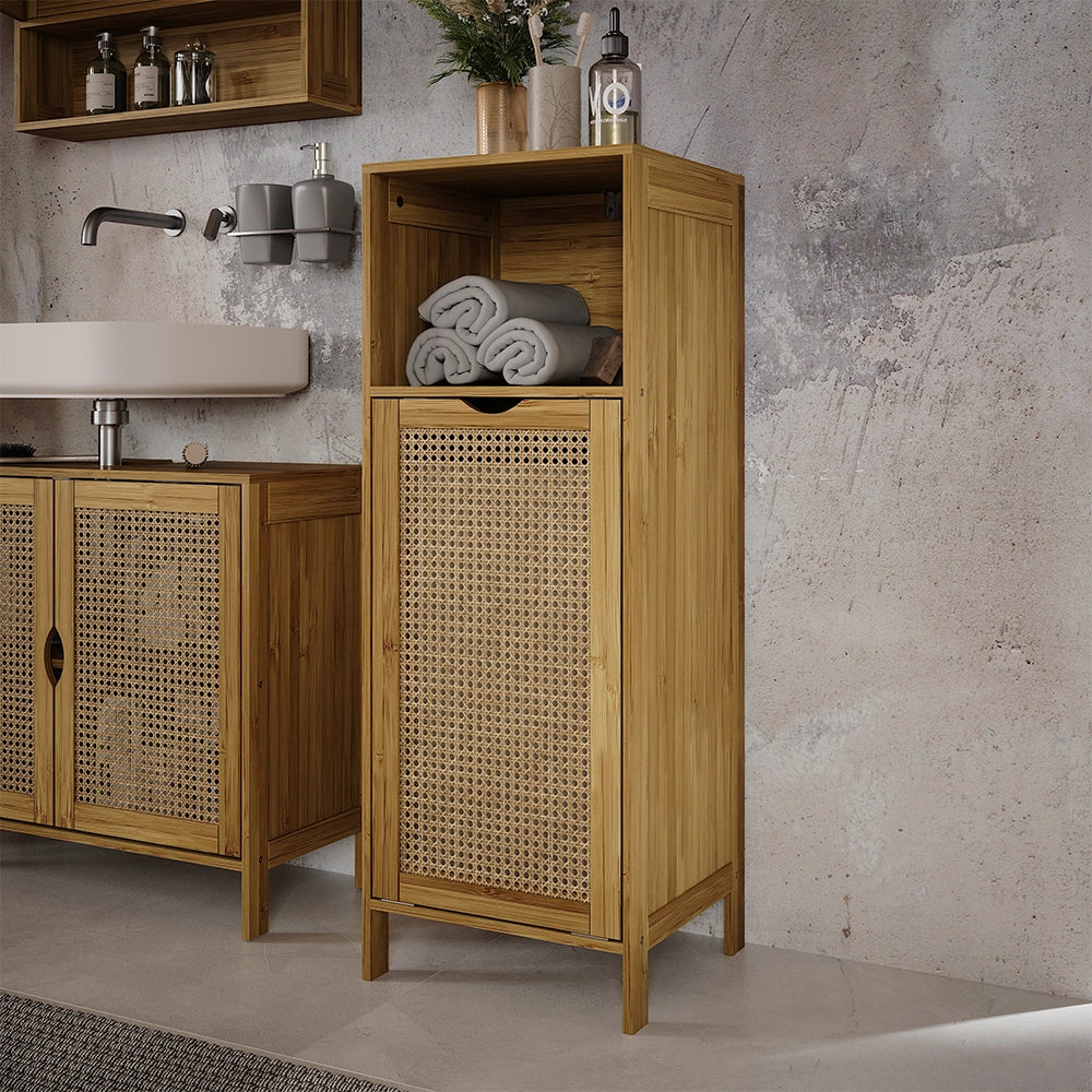 Vicco armadietto da bagno con portabiancheria Bambù 36 x 98 cm