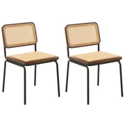 Set di 2 sedie da pranzo con seduta e schienale in rattan PE marrone gambe in ferro senza braccioli cappucci protettivi design boho moderno