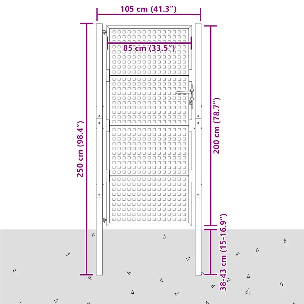 Cancello da Giardino Antracite 100x200 cm in Acciaio 154564