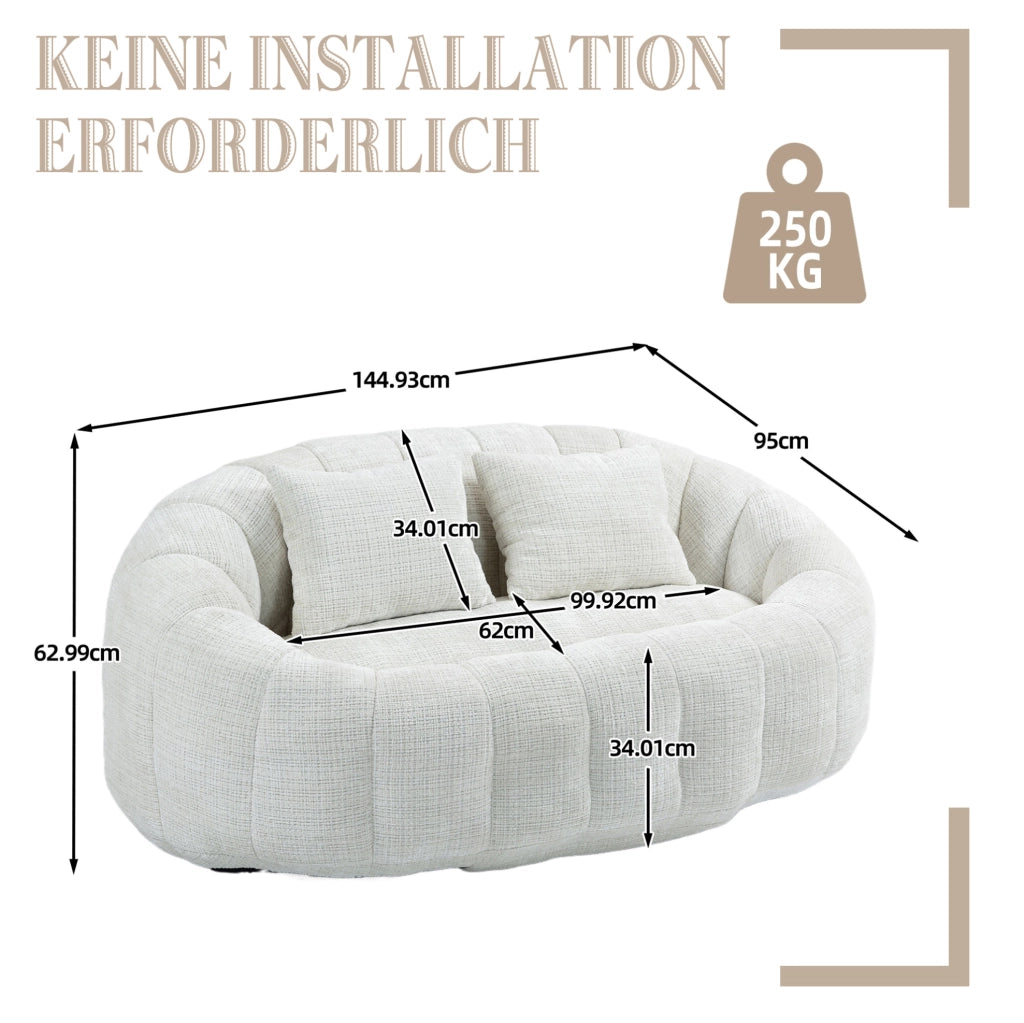 Sacco poltrona a due posti in ciniglia beige; 150x95x63 cm; con schiuma memory
