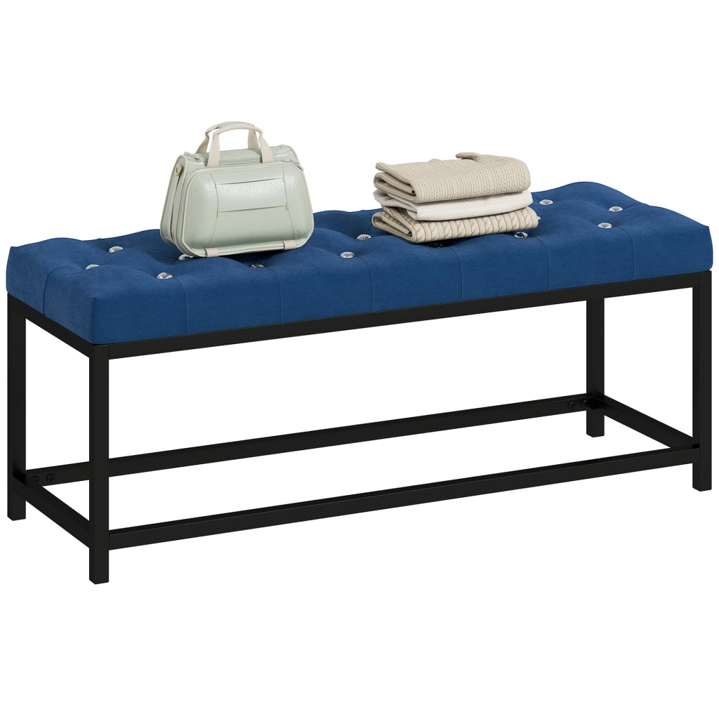 Letto Imbottito con Testiera a Piede in Velluto Capiton¨¦ ¨C Zephmum ¨C Blu Scuro 160x200 cm