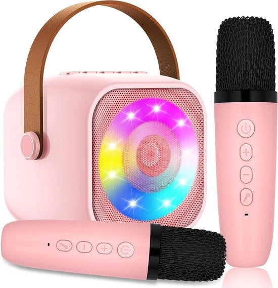 Mini macchina karaoke per bambini con microfoni a infrarossi e altoparlante Bluetooth - illuminazione a LED - miglior regalo di compleanno per ragazze e ragazzi